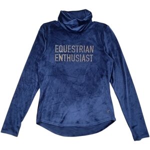 Horze Lilia Velvet Turtleneck Women 10 Blue Velour Equestrian Riding Long Sleeve